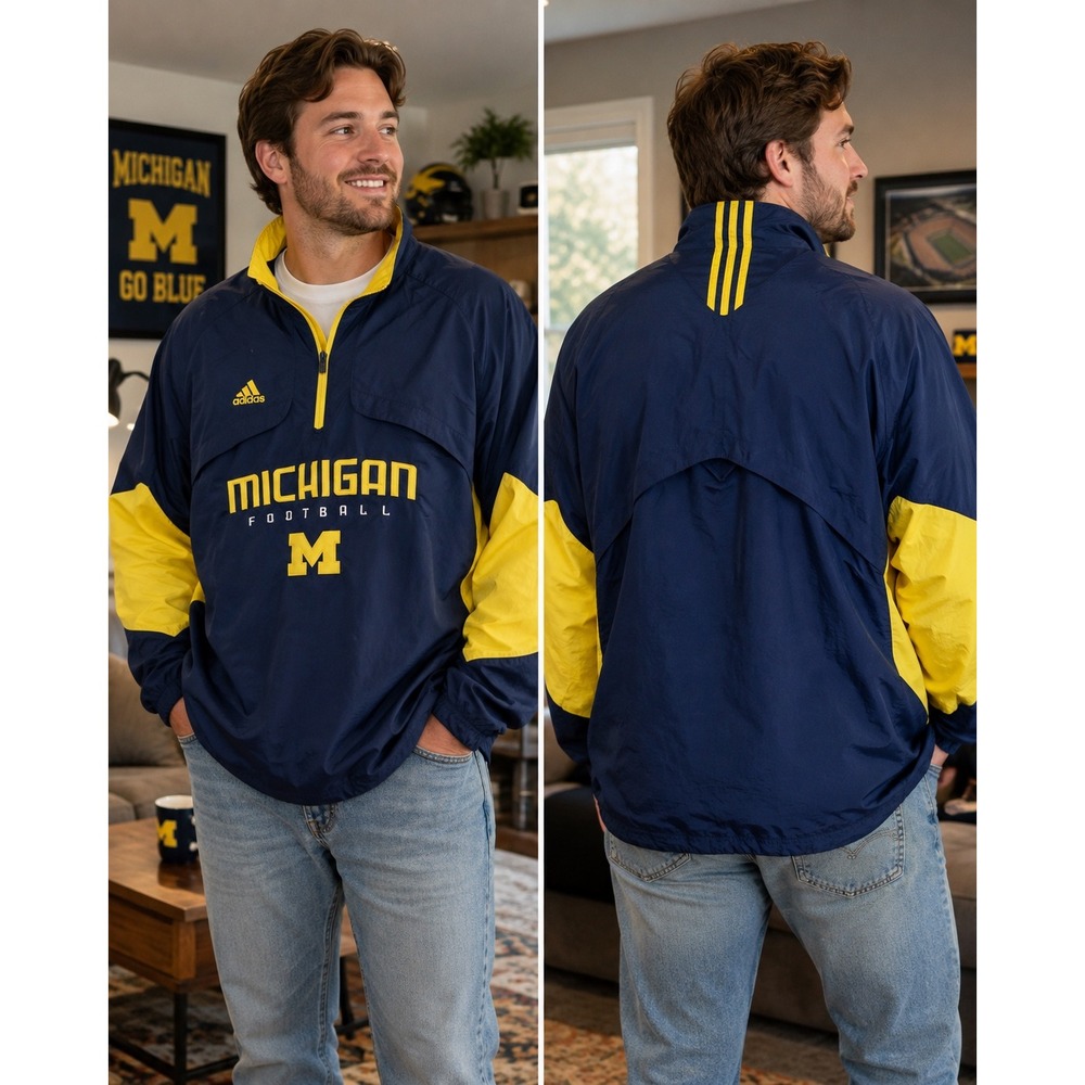 Adidas Michigan Wolverines Football ClimaProof Anorak Jacket Men's XL Navy Maize